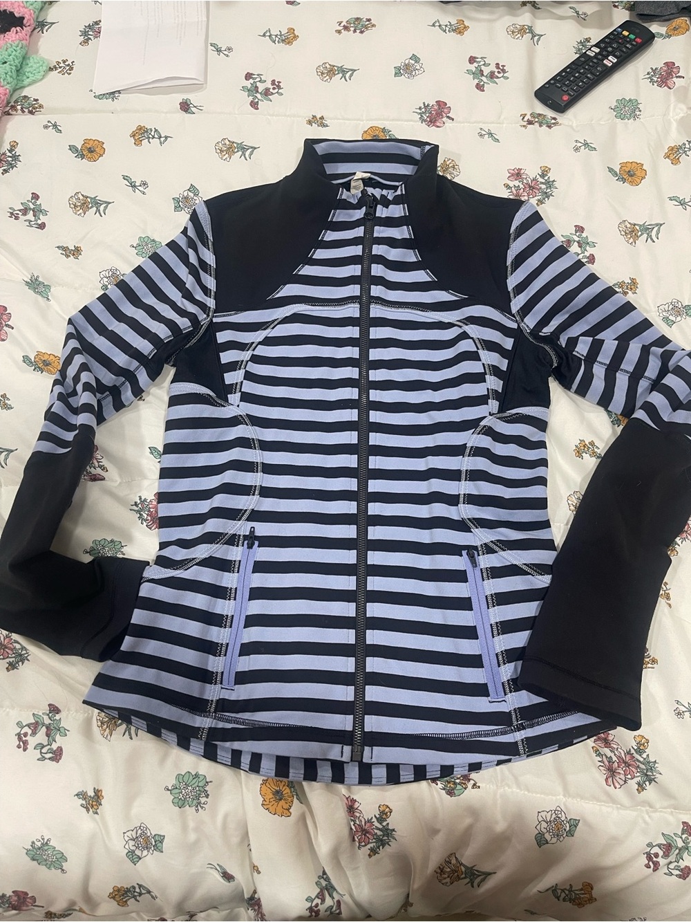 lululemon athletica Black & Light Blue Striped Bomber Jacket